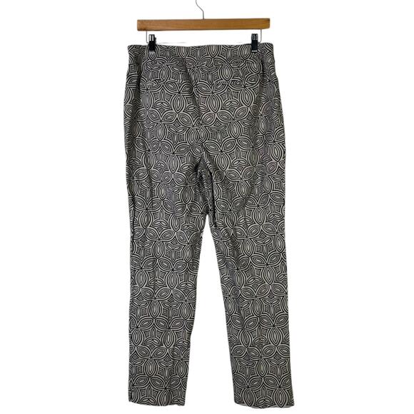 Chico’s Geometric Print Stretch Pants Womens 12R Black Tan Modern Workwear - Picture 2 of 6
